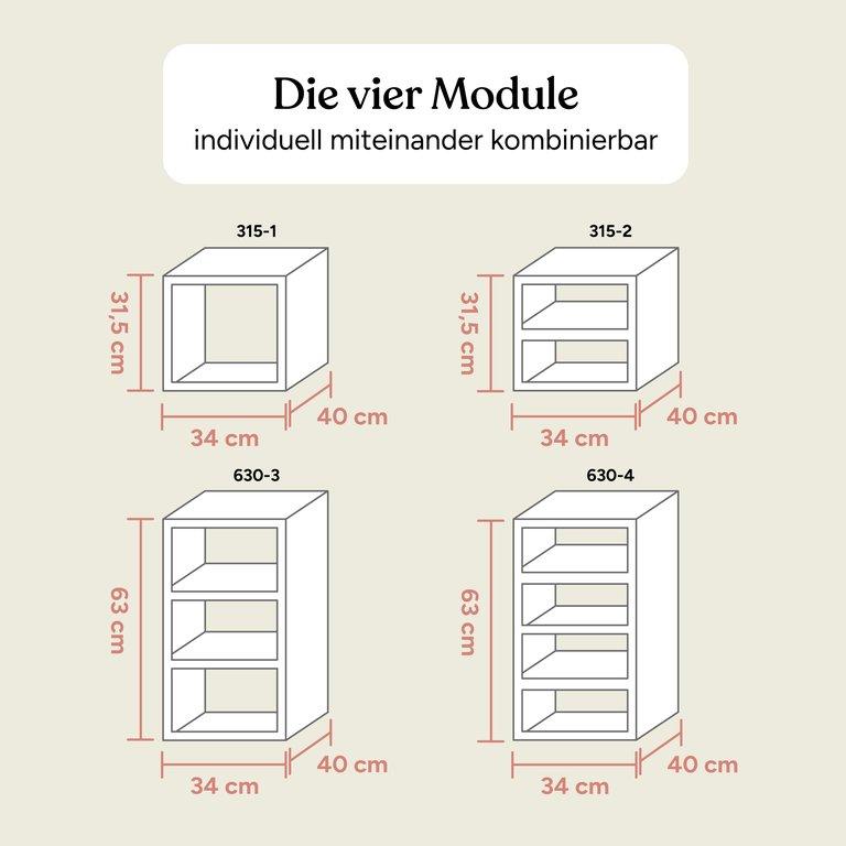 Aufbewahrungssystem mit Boxen | Buche Natur | 63 cm | 3 Fächer