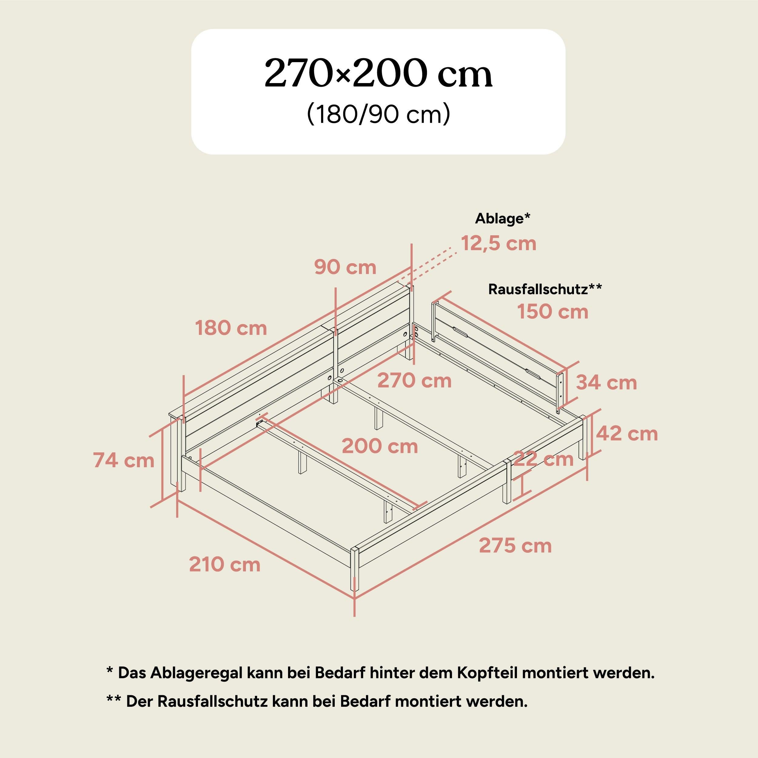 Familienbett | Birke Transparent | 270x200 (180/90) | Standard