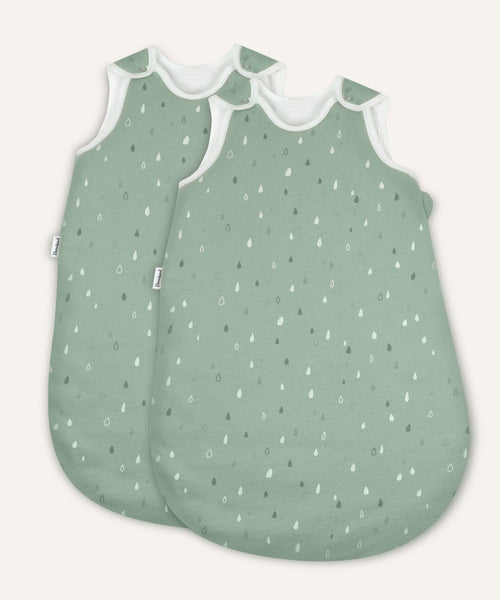 2er Bundle Ehrenkind Baby-Sommerschlafsack rund in jade mit weiß, grünen Tropfen.