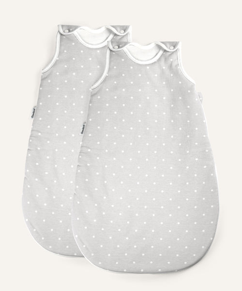 2er Bundle Ehrenkind Baby-Sommerschlafsack rund in grau mit weißen Punkten.