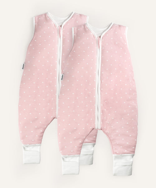 2er Bundle Ehrenkind Ganzjahresschlafsack mit Beinen in Rosa mit weißen Punkten.