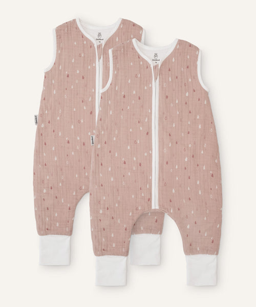 2er Bundle Ehrenkind Schlafsack Musselin mit Beinen  in rose mit Tropfen.