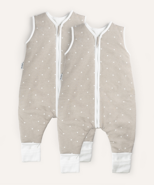 2er Bundle Ehrenkind Sommerschlafsack mit Beine in taupe mit Sternen.