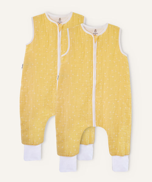 2er Bundle Ehrenkind Schlafsack Musselin mit Beinen  in Vanille mit Pusteblume.