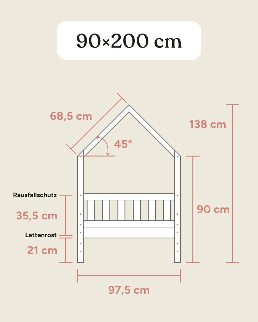 Größengrafik Hausbett Lille 90x200 cm 