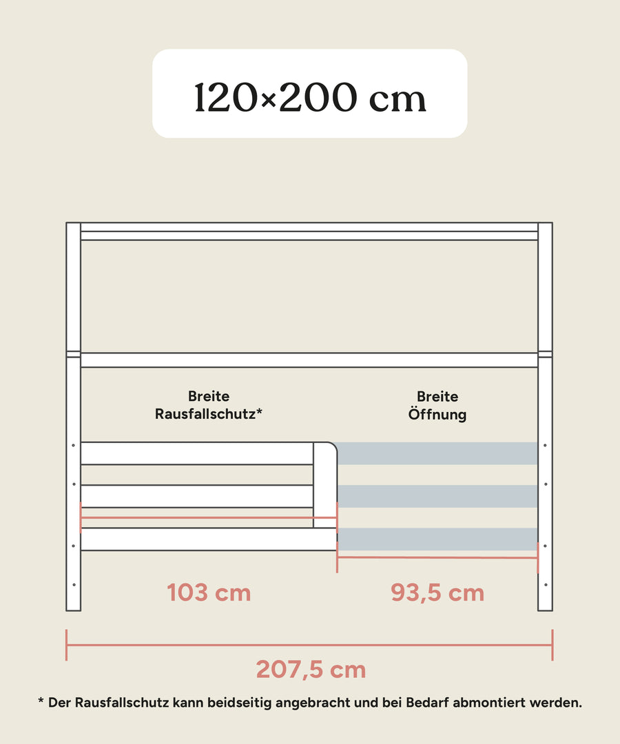 Größengrafik Hausbett Sona 2in1 120x200 cm seitlich