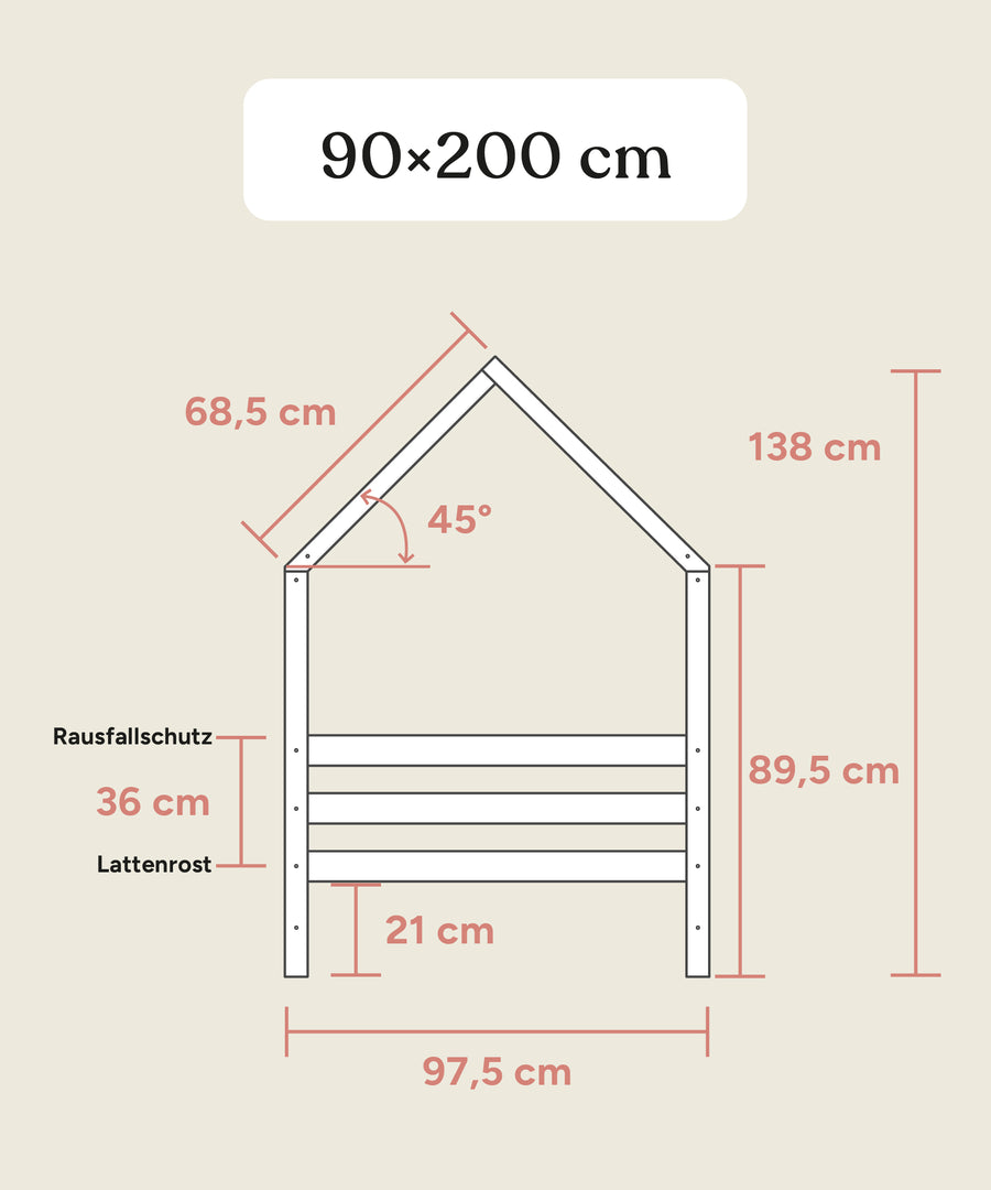 Größengrafik Hausbett Sona 2in1 90x200 cm