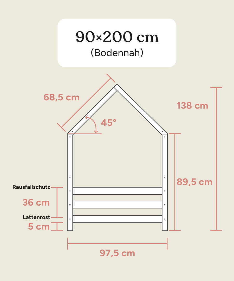 Größengrafik Hausbett Sona 2in1 90x200 cm