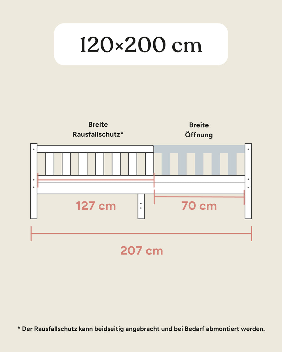 Größengrafik Kinderbett Lille 120x200 seitlich