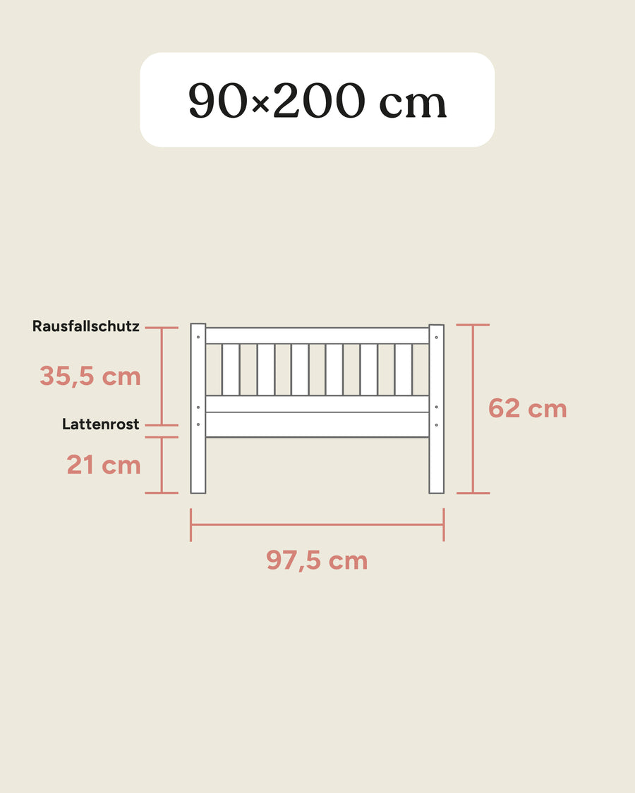 Größengrafik Kinderbett Lille 90x200