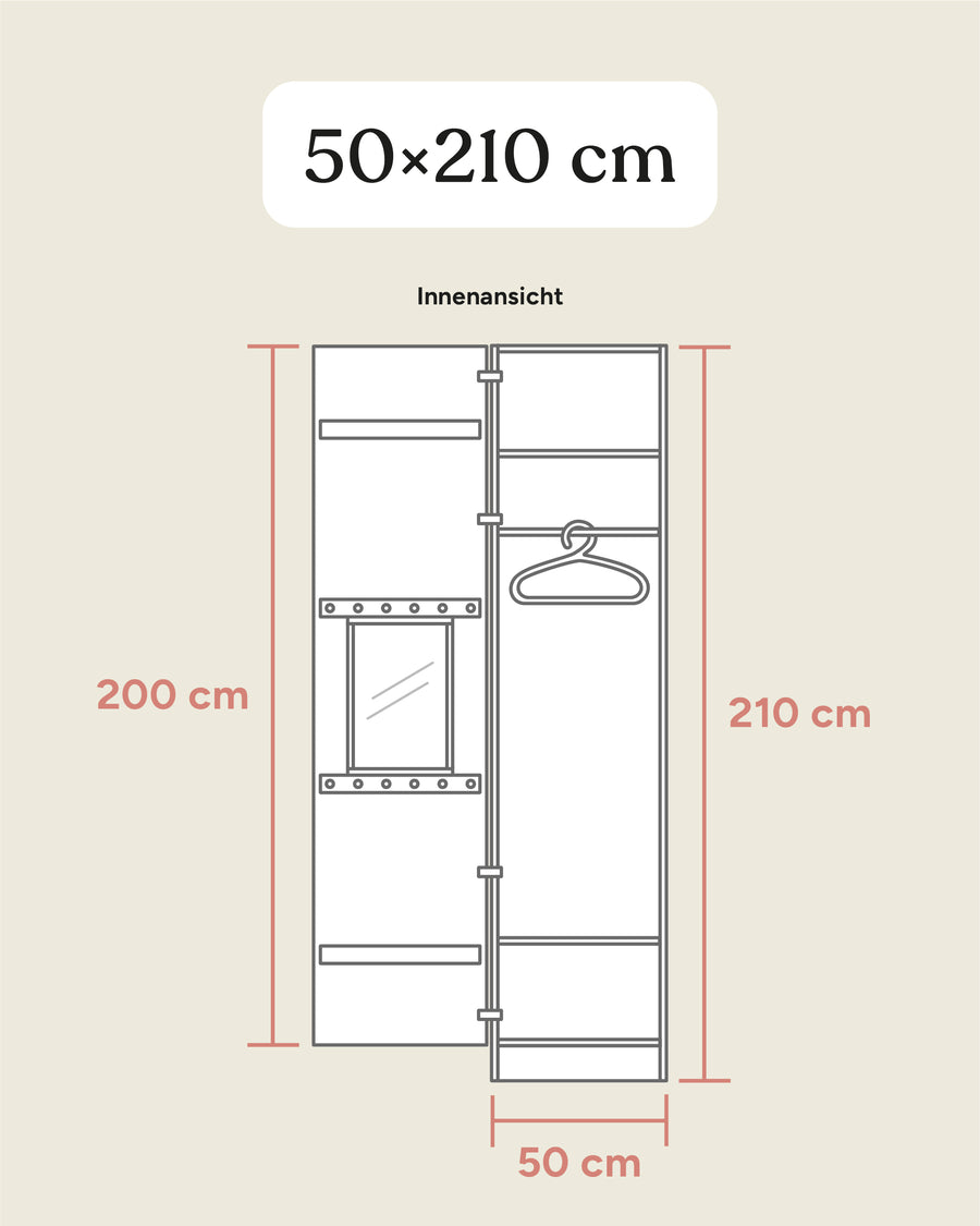 Größengrafik Kleiderschrank Linia 50x210 cm.
