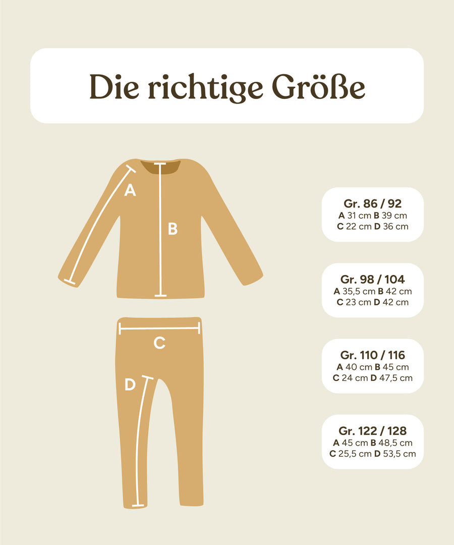 Größengrafik Merino Unterwäsche Kinder.