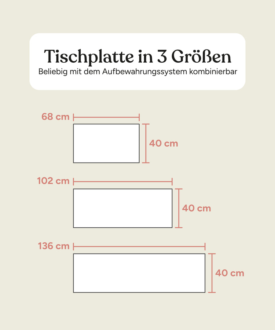 Größengrafik Tischplatte Aufbewahrungssystem Buche.