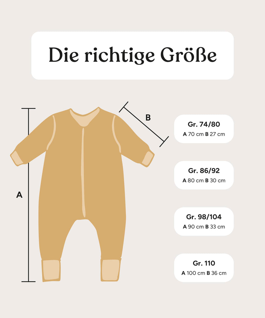 Größengrafik Winter-Schlafsack mit Beinen.
