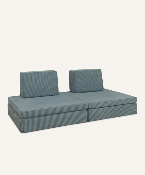 Hüpfsofa Cord in Blaugrün.