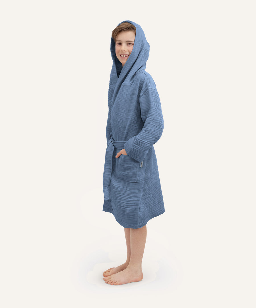 Musselin Bademantel Jeansblau.