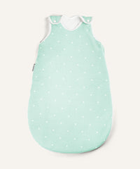 Baby-Schlafsack ganzjährig rund Mint weiße Sterne.