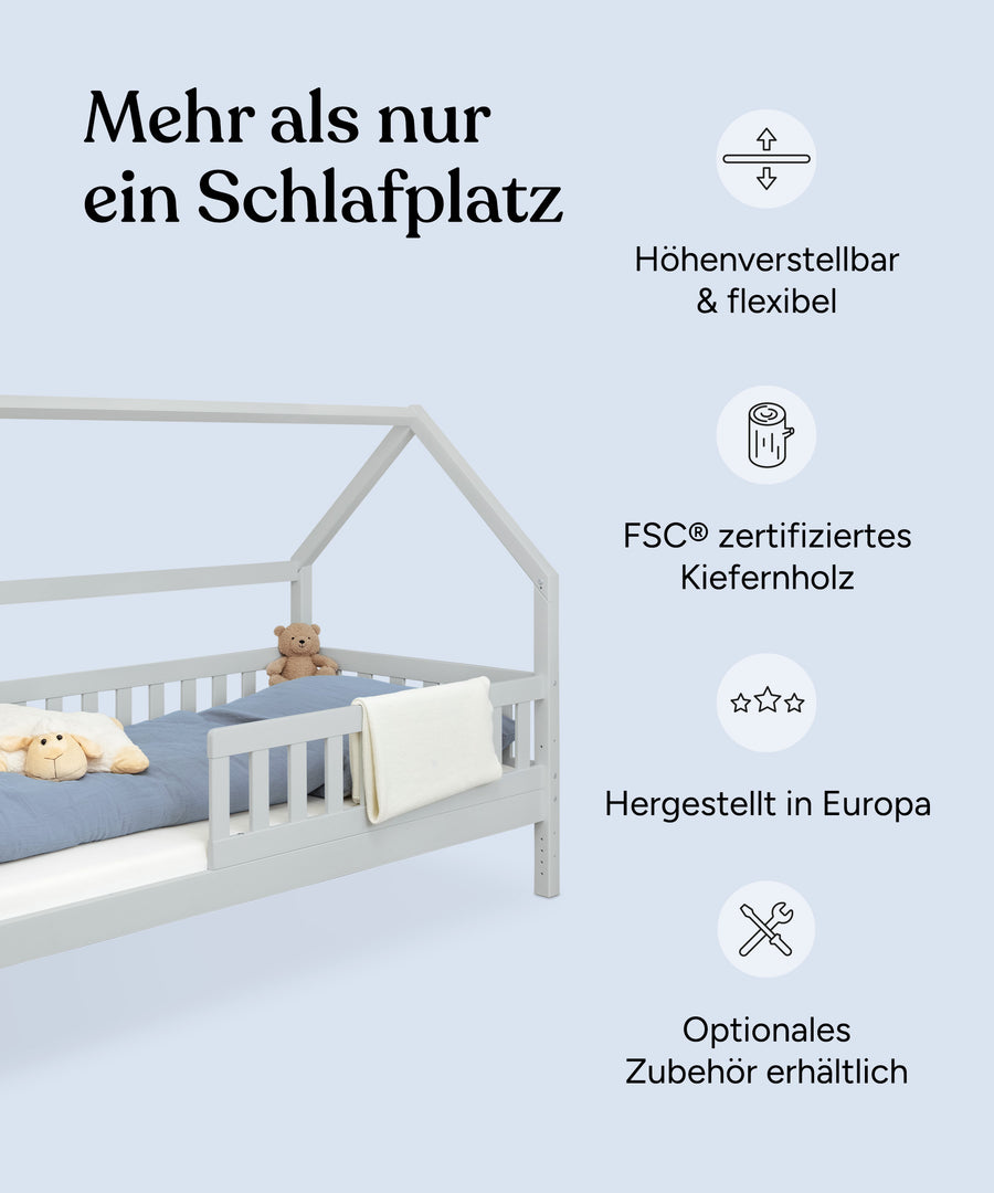 Vorteile Hausbett Kiefer Hellgrau.
