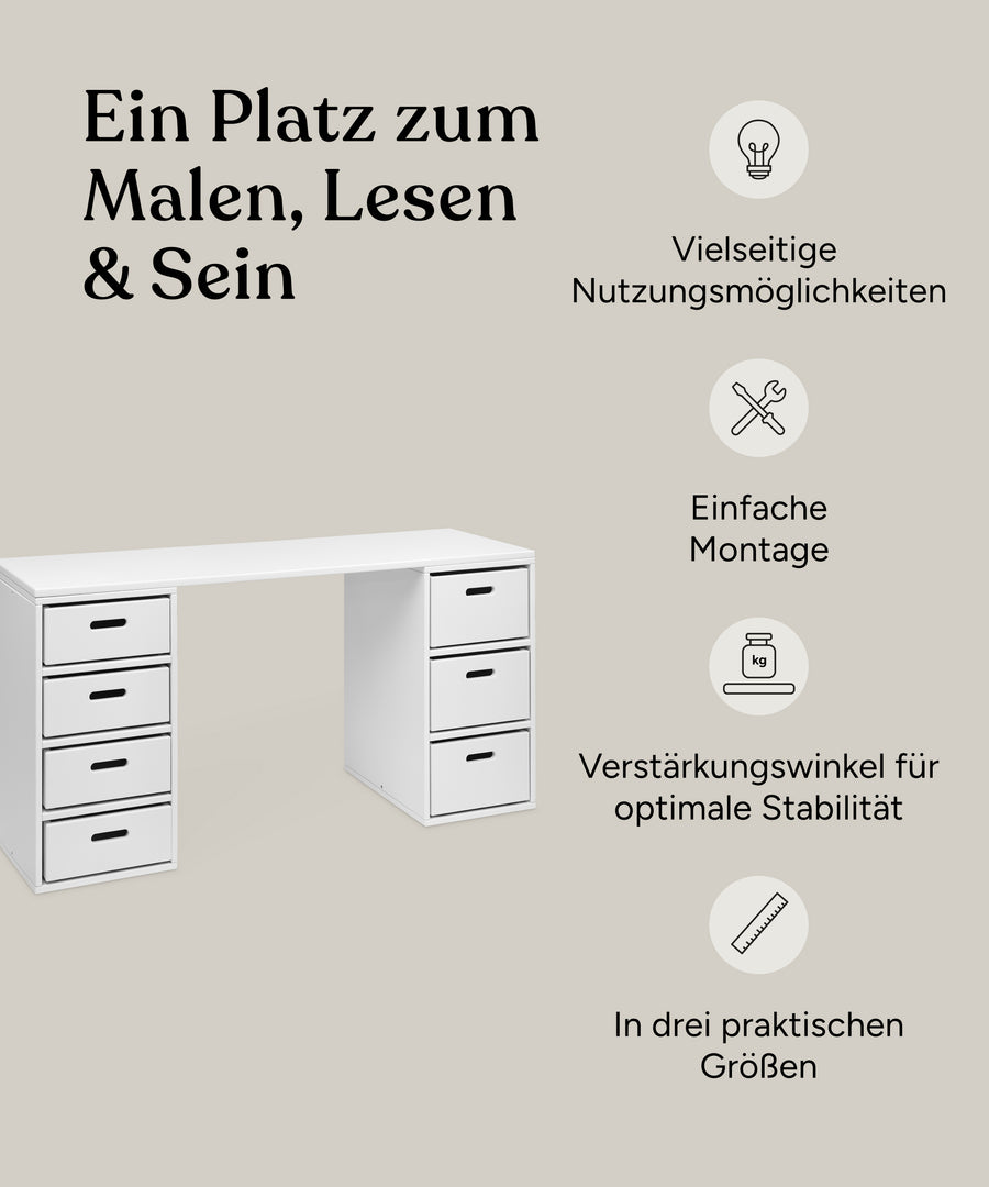 Vorteile Tischplatte für Aufbewahrungssystem Buche Weiß.